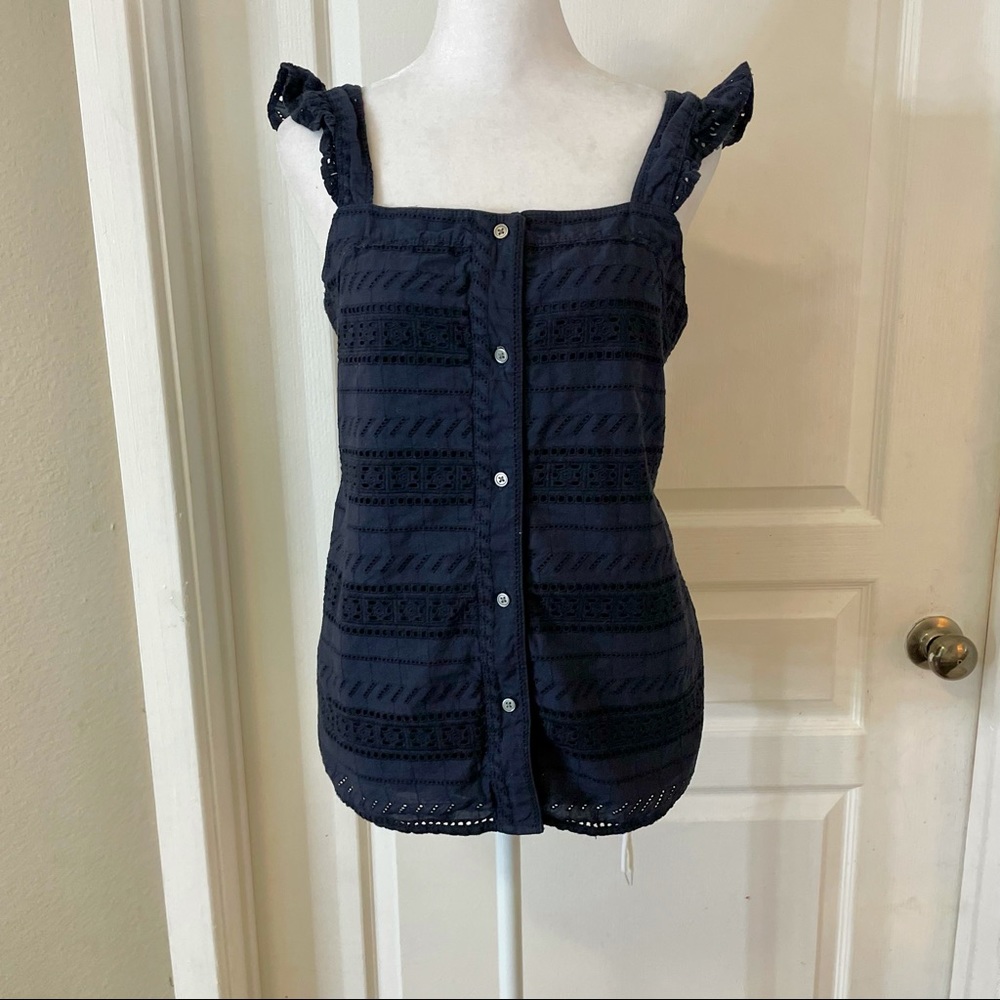 3/$20 Loft navy blue eyelet blouse